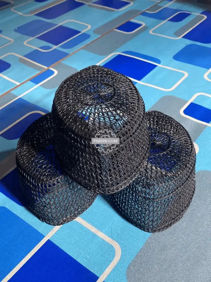 Peci rotan motif 3 warna hitam