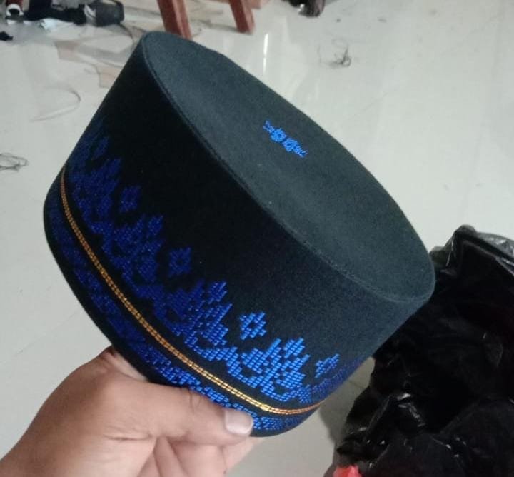 Peci Songket melayu asli motif rebung bambu biru